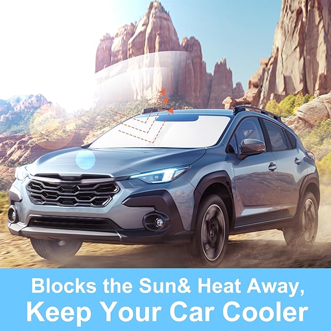 Windshield Sun Shade Custom Fit for 2018-2024 2025 S-ubaru CrossTrek Accessories Foldable Sunshade Sun Blocker Protect Car from Sun Rays & Heat Damage Keep Car Cooler