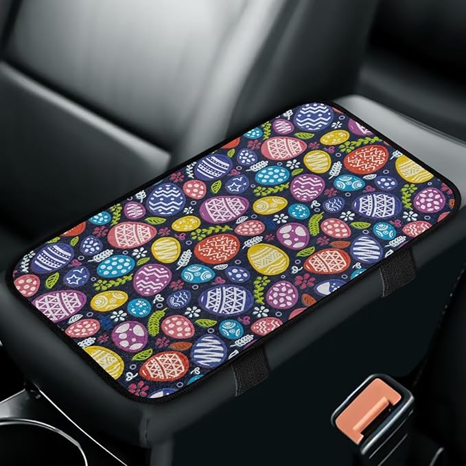 Bulopur Easter Eggs Arm Rest Cover Car Flannel Center Console Cover Easy to Install Car Decor Accessories Auto Armrest Console Cover for Most Vehicle, SUV, Truck, Car