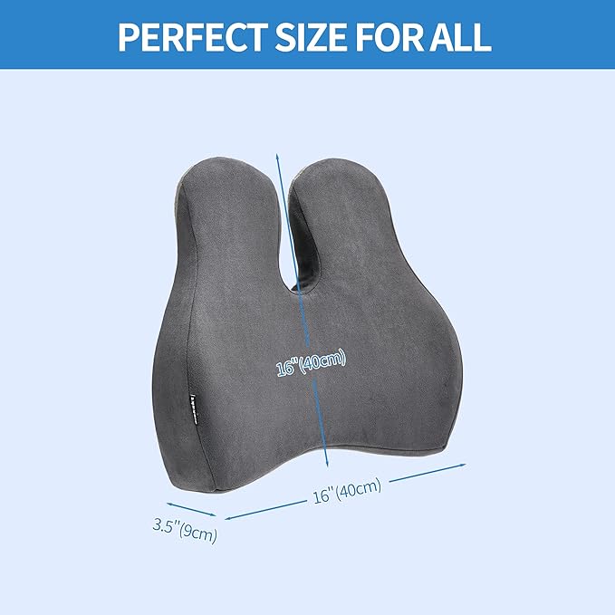 Zickskt Lumbar Support Pillow for Office Chair - Memory Foam Back Cushion for Chair, Car, Couch - Lumbar Pillow Promotes Better Posture, Back Pain Relief with Adjustable Strap & Non-Slip