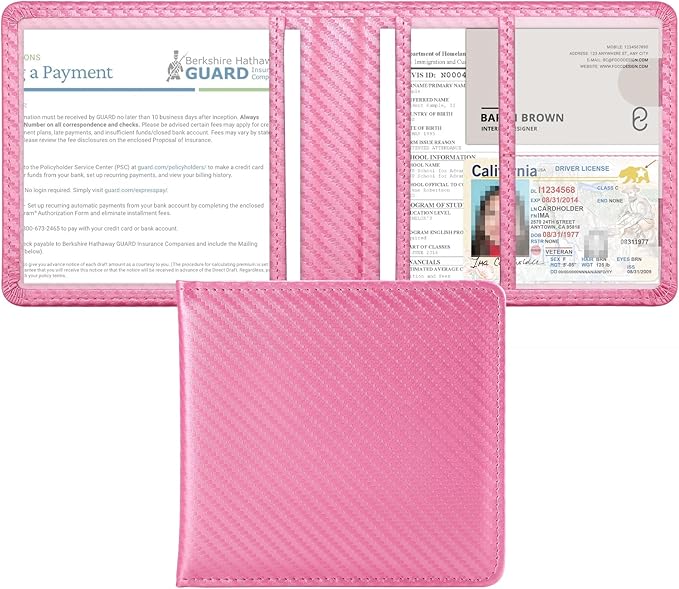 Tavonis Car Registration and Insurance Card Holder，Small Glove Box Organizer for Men and Women，Car and Truck Driver License, Documents, Card Storage Accessories，Pink