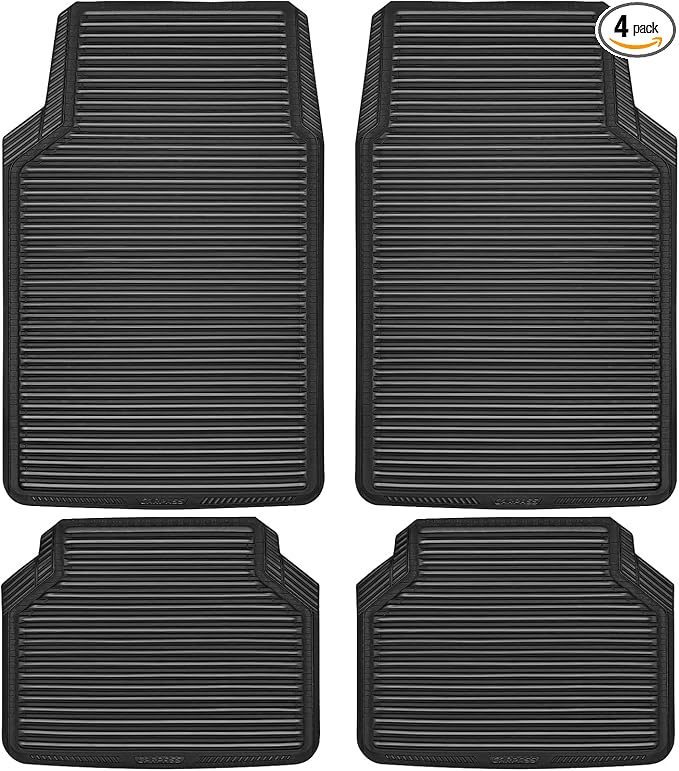 CAR PASS Rubber Floor Mats, All Weather Full Set 4-Piece, Waterproof Automotive Mats Trim to Fit Most Cars Sedans SUVs Vans, Heavy Duty Anti-Slip Easy Clean, All Black