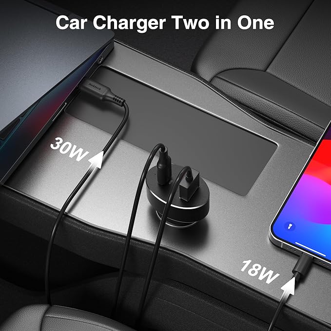 USB C Car Charger 45W, Nekteck USB-IF Certified Type C Fast Charger, 2-Port PowerIQ 3.0 Adapter with 3.3ft Cable, Compatible with iPhone 17/16 Pro/Max, Galaxy S24/S23, iPad Pro, Laptop and More