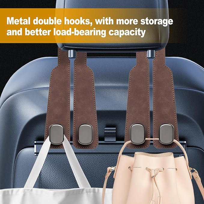 JinnEterri Car Purse Hook Purse Hook for Car Seats Headrest Car Seat Hooks,Heavy Duty Vehicle Organizer for Handbags, Groceries, Purses, Keep Car Tidy (Brown, 2 Pack)