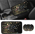 Car Armrest Cover Pads Universal Fashion Cute Auto Center Console Armrest Cover Pad with 2PCS Car Coasters Soft Waterproof Car Armrest Seat Protector for Women Girls, Wildflowers