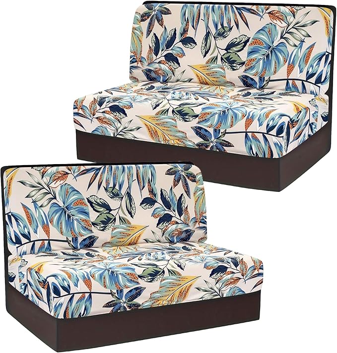 Stretch Rv Dinette Cushion Covers,2 Seat Rv Seat Covers with 1 Backrest & 1 Bench Covers,RV Cushion Couch Covers Dinette Both Seats for RV Camper (Plant 1, 2 Backrest & 2 Bench Covers)