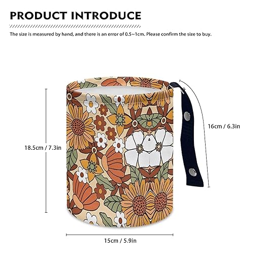 Car Trash Can with Hanging for Back Seat, Car Accessories for Women Men Automotive Garbage Cans Vehicle Trash Can for Truck SUVOrange Hippie Floral