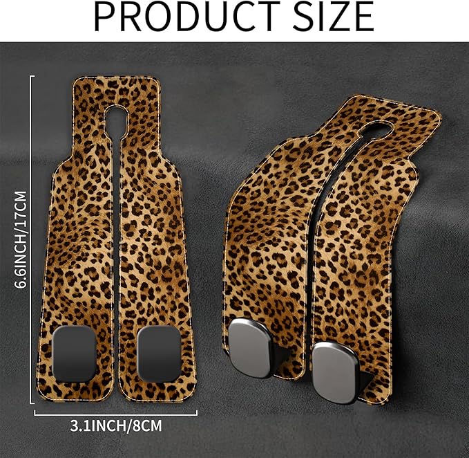 AEWNUNK 1 Pack Car Seat Headrest Hooks for Purses and Bags Abstract Brown and Black Leopard Bag Purse Holder for Car with Double Metal Hooks Car Purse Hanger Hanging Accessories