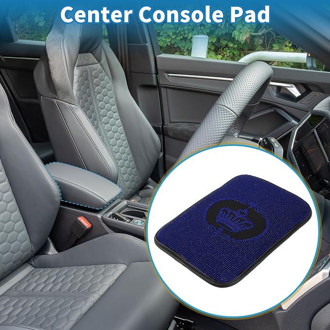 Car Armrest Cushion Pad Non-slip 12.20"x8.66" Suede Blue,Black Center Console Lid