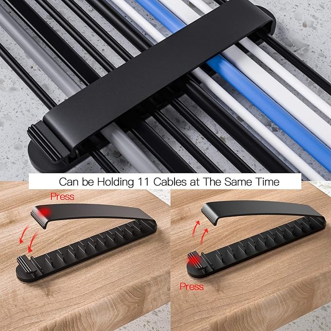 pzoz Cable Clips, 3 Pack Cord Organizer Charger Cable Management for Organizing Home Office Desk Phone Car Wire, Self Adhesive Cord Holders (Black)