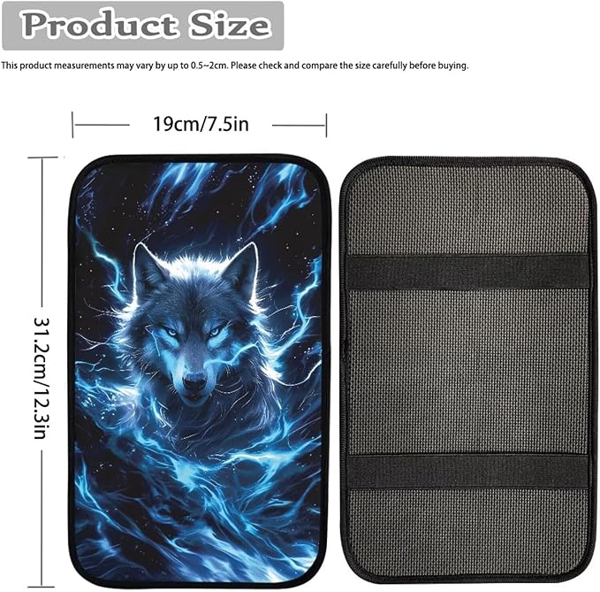 Horeset Lightning Wolf Car Armrest Cover Center Console Decor Protector, Anti-Scratch Auto Arm Rest Cushion Easy to Install