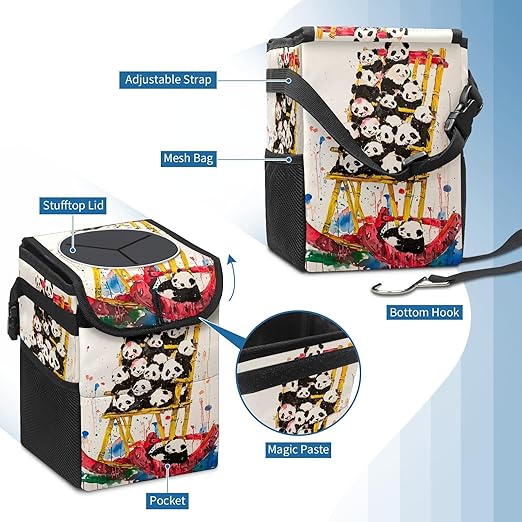 GVGHIDZ Car Trash Can – Multi-Purpose, Lightweight and Portable with Durable Water-Resistant Coating, No Installation Required, Practical and Ample Capacity, Variety of Colors.Red Panda