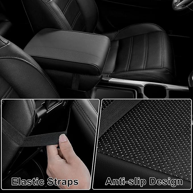 SEG Direct Car Center Console Cover, Breathable Leather Auto Armrest Cover, Memory Foam Arm Rest Cushion, Universal Car Seat Box Cover Car Interior Accessories, Black