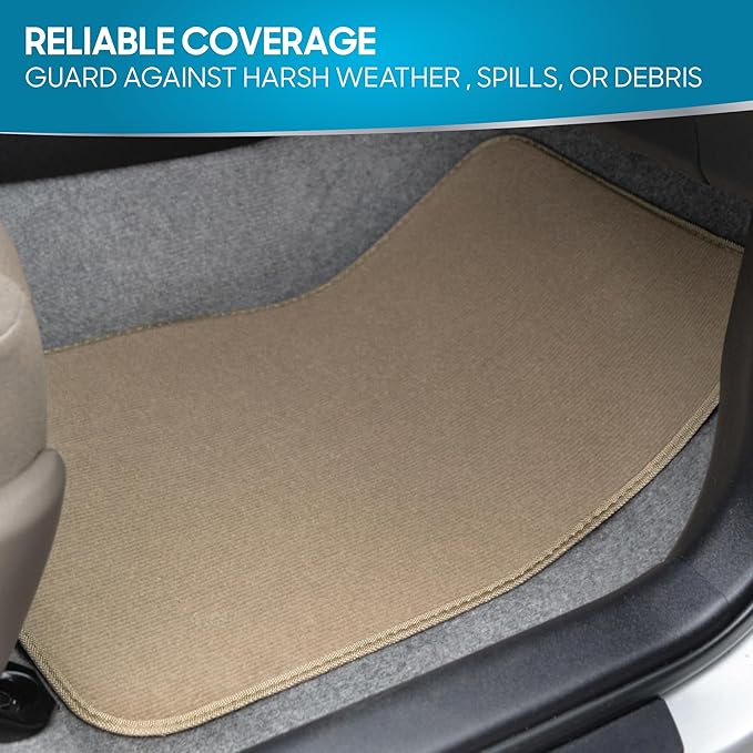 BDK Premium Medium Beige Carpet Floor Mats for Cars - Universal Fit Interior 4-Piece Car Mats Full Set with Vinyl Heel Pad Protector - Cute Car Accessories Interior Floor Covers for SUVs & Trucks