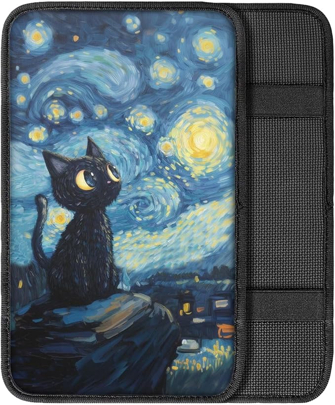 Starry Cat Print Armrest Cushion Cover for Car Scratch Proof Car Center Console Armrest Protector Cover Universal Fit Truck Sedan SUV, Blue