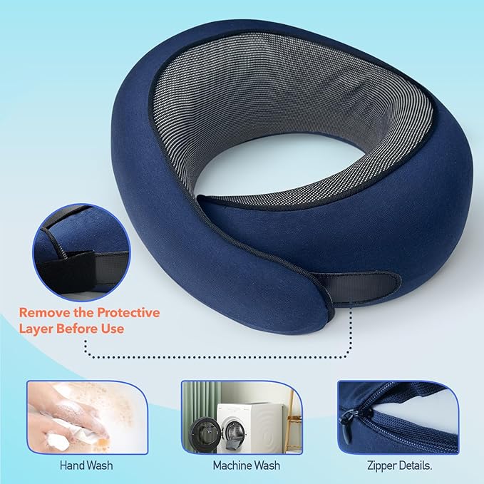 HWGIZP Travel Pillow | High-Density Memory Foam Pillow with 360° Surround Support. Ergonomically Designed. Ideal for Airplane Travel and Home Use.