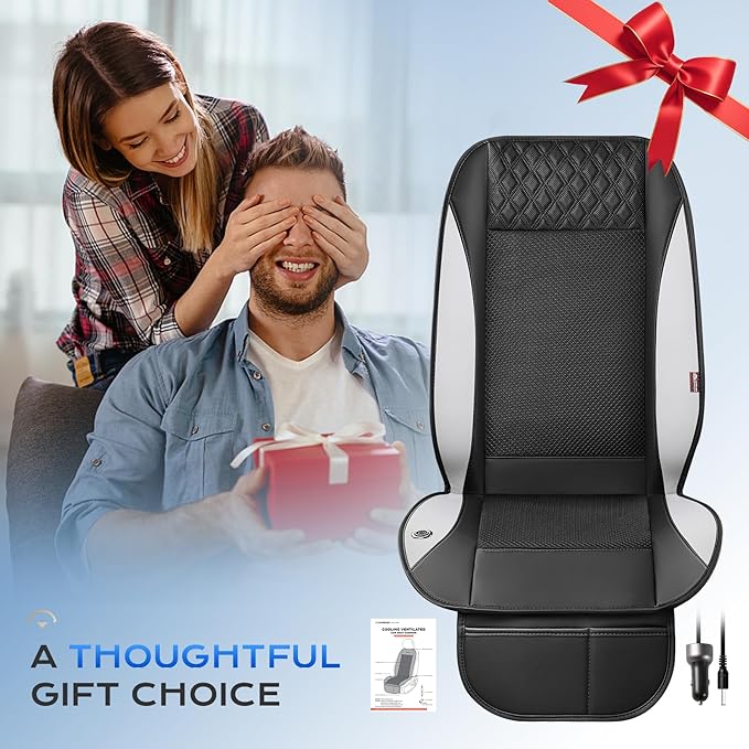 Coverado Cooling Car Seat Cover with High-Velocity Turbo Fan, Powerful Blowing & Suction Pad, 12V-24V Ventilated Cushion, 3-Speed Adjustable Airflow, Universal Fit for Car SUV Truck Van（Gray）