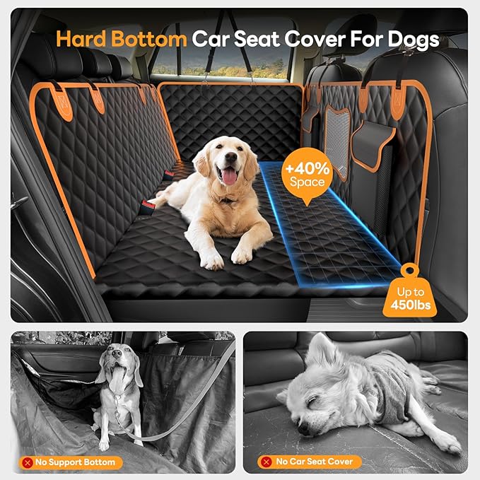 Chioratree Dog Seat Cover for Back Seat - Hard Bottom Car Seat Cover for Dogs Holds 500 lbs,Waterproof Back Seat Extender for Dogs,Scratch-Proof Anti-Slip Dog Hammock for Car SUV Small Truck, BlackOR