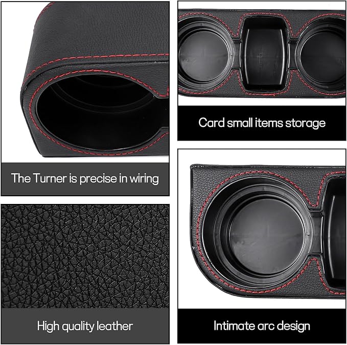 Car Cup Holder, Multifunctional Auto Drink Holder Gap Filler Storage Box, Leather Car Seat Organizer with Cup Holder, Universal Vehicle Front Seat Organizer for Bottle Phone (Black)