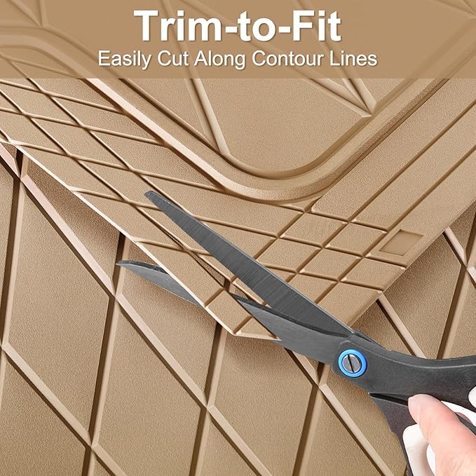 CAR PASS Heavy Duty Rubber Car Floor Mats, Deep Dish All Weather Car Mats Full Set, 3 Piece Waterproof Premium Anti-Slip Floor Mats Rugs Universal Trim to Fit for 95% Sedan SUV Van Truck, All Beige