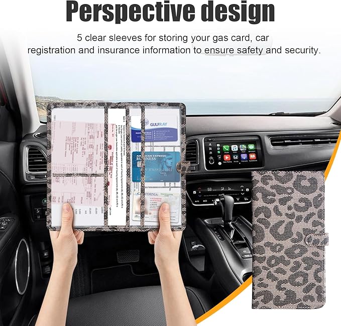 Kewucn Car Registration and Insurance Holder, Leather Auto Glove Box Organizer with Magnetic Shut, Vehicle Compartment Accessories Case for Cards, Driver License & Essential Documents