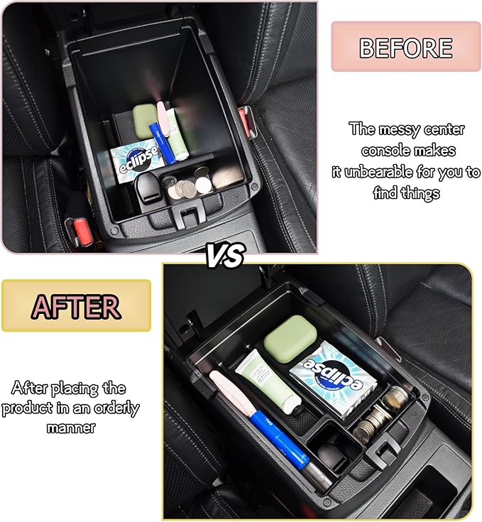 Center Console Organizer Tray Compatible with Nissan Rogue 2014-2020 / Rogue Sport 2017-2022 / Murano 2015-2024 Interior Accessories Insert Armrest Storage Glove Box, Black