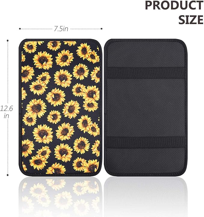 JoyLamoria Sunflower Print Universal Car Center Console Armrest Cover Waterproof Auto Arm Rest Cushion Pads Armrest Protector Car Interior Accessories