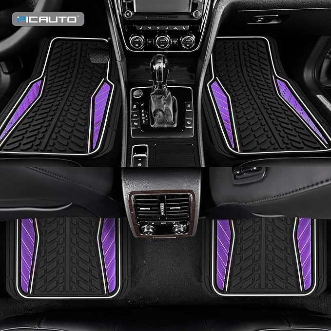 PIC AUTO Car Floor Mats, Purple Aluminum-Molded with Full-Circle Iridescent Inlay Strip Car Mats, Universal-Fit Rubber Mats for Cars, Trucks & SUVs, All-Weather, Non-Slip, Easy-to-Clean Interior Mats