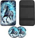 JANENFNA Car Armrest Cover Pads Universal Fashion Cute Auto Center Console Armrest Cover Pad with 2PCS Car Coasters Soft Waterproof Car Armrest Seat Protector for Women,Lightning Mane Horse