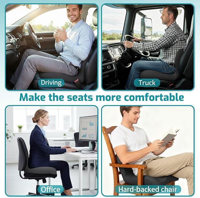 XZdream Memory Foam Seat Cushion,Office Chair Cushion with Lumbar Support for Back Pressure Relief,Sciatica,Car Seat Cushion with Adjustable Strap,Hip Pad Cushions for Car,Truck,Desk (D-Black)