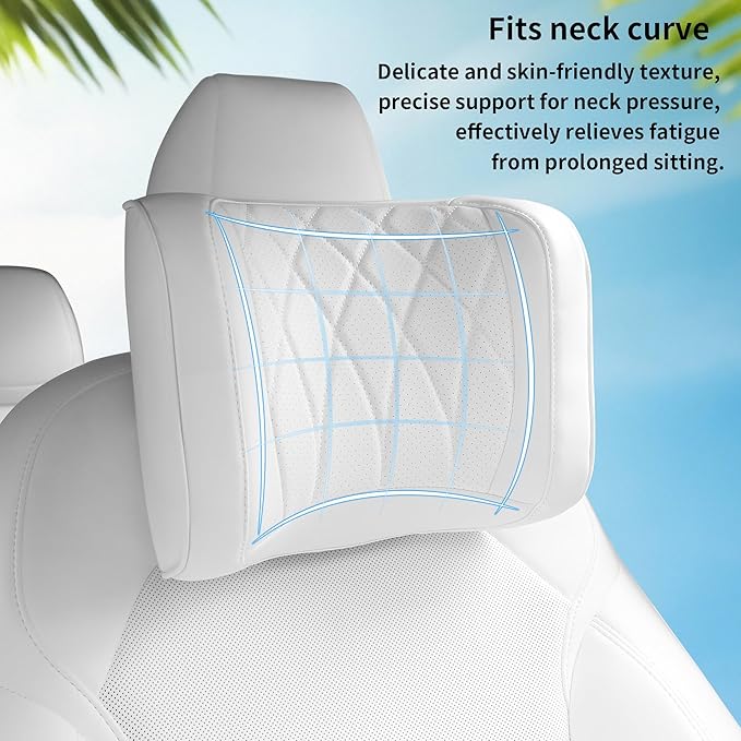Dapucarin Car Headrest Pillow U-Shaped, Memory Foam Head Neck Support Cushion for Driving, Leather Head Rest Travel Pillows for Sleeping, Breathable Removable Cover, White, 1 Pack