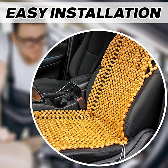 ZONETECH Beaded Car Seat Cover, Cooling Wood Bead Seat Cover, Breathable Semi Truck Seat Covers Massaging, Anti-Sweat and Back Support Features, Double Strung Universal Fit Natural Color 2-Pack