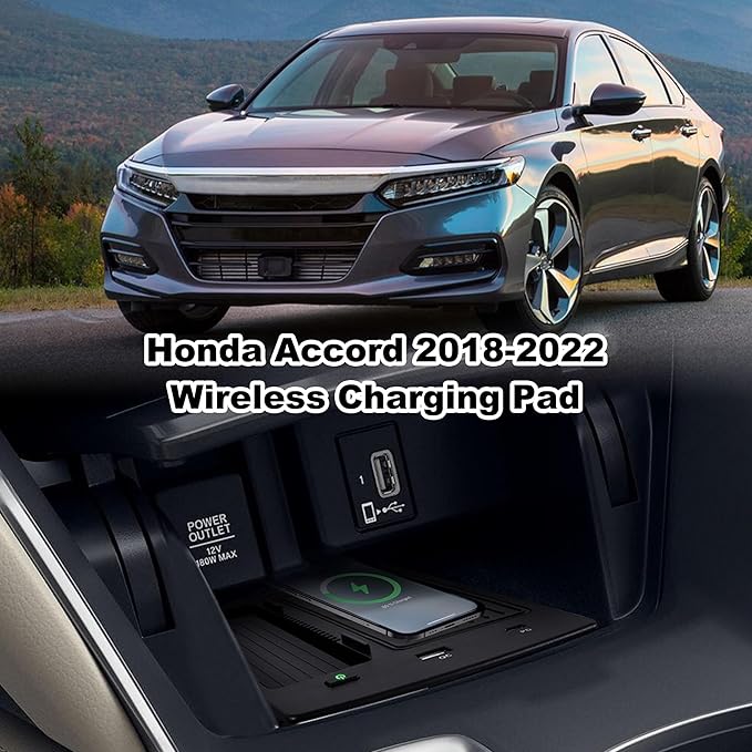 Fast Wireless Charger for Honda Accord 2018-2022, Car Wireless Charging Panel with USB-A USB-C Center Console Organizer for 2018 2019 2020 2021 2022 Honda Accord Accessories