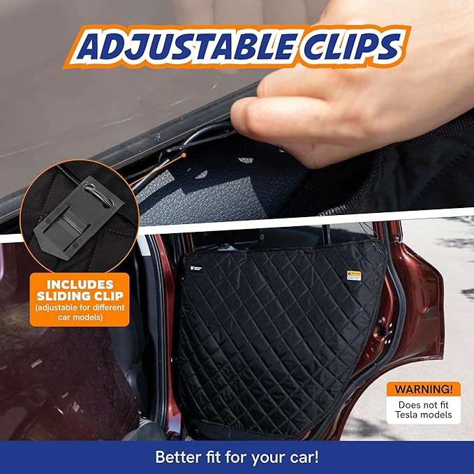 Car Door Protector for Dogs, 2 Pieces. Quilted Anti-Scratch Liner with Adjustable Clips & Suction Cup, Regular Size (28.3" x 21.7") Fits Compact & Medium Cars, Protects Car Doors from Dog Scratches