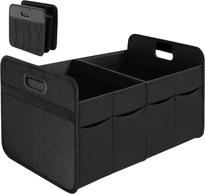 Simple Deluxe Trunk Organizer for Car, Foldable 2 Compartment 50L Car Storage, Waterproof Anti-Slip & Leak-Proof for Travel, Black