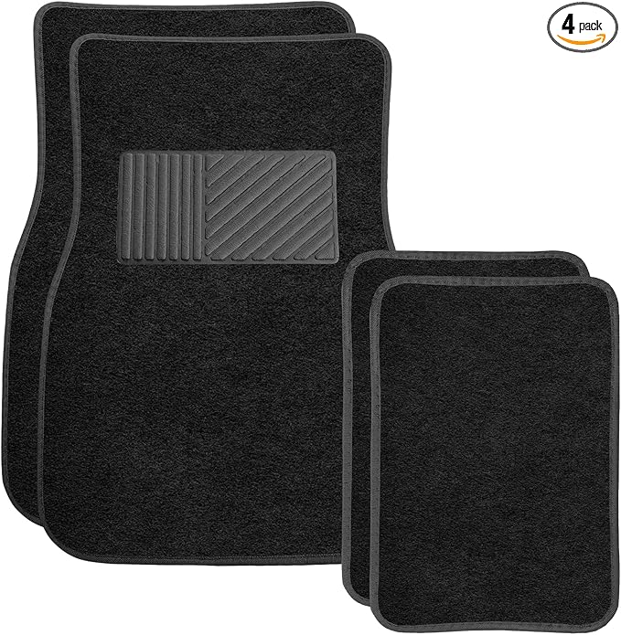 4PCS Car Floor Mats, Waterproof Non-Slip Car Floor Liners with Safety Heel Pad, All-Weather Wear-Resistant Mats Heavy Duty Universal Carpets for Truck SUV Van Sedan (Black)
