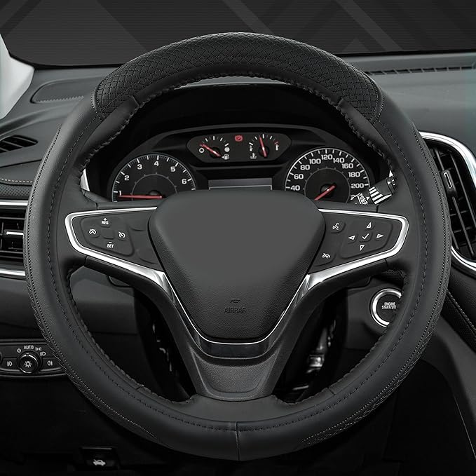 West Llama Customized Auto Car Steering Wheel Cover for Chevy 14.5-15 inches, Steering Wheel Cover for Chevrolet(Black Line-Standard Size)