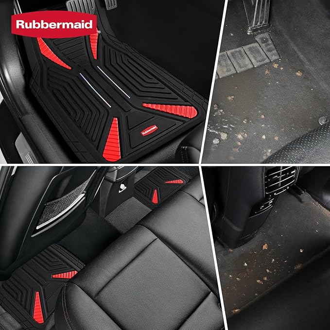 Rubbermaid Car Mat Full Set, Universal Trim-to-Fit Heavy-Duty Car Floor Mats – 4-Piece Set for All Weather Protection – Durable Rubber Mat for Cars, Trucks, SUVs & Vans-Red