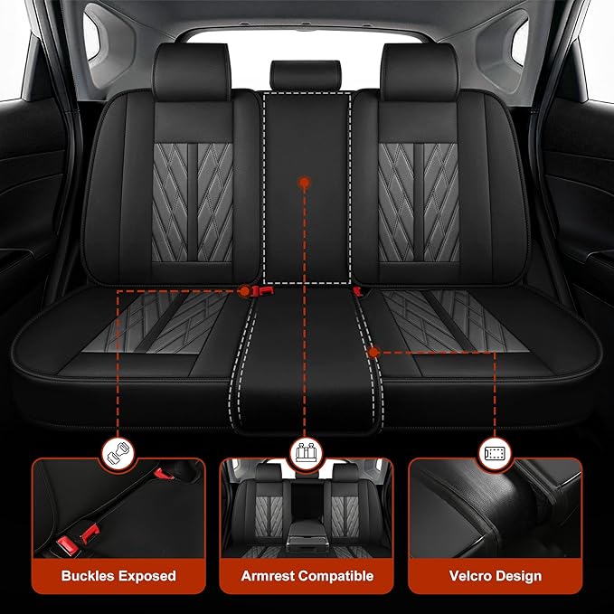 TTX LIGHTING Seat Covers Fit for Subaru Outback 2007-2026 Seat Covers Full Set Car Seat Covers Faux Leather Breathable Waterproof Car Seat Protector (5 Seats, Black&Grey)