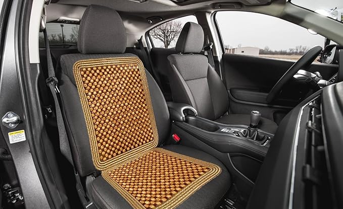 ZONETECH Wooden Beaded Car Driver Seat Cushion - Natural Double Strung Massaging Universal Comfortable Car Seat Cover Cushion with High Ventilation