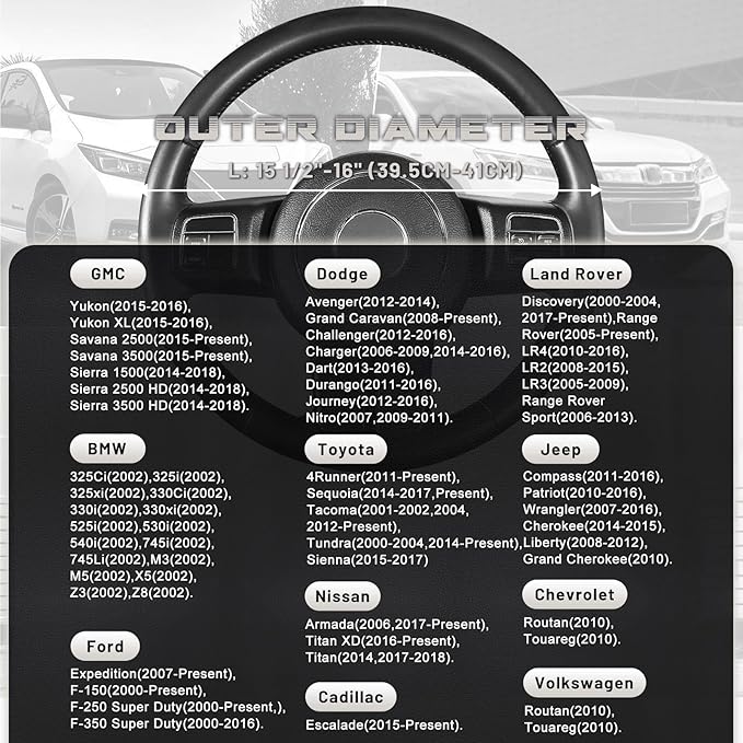 Mihecor Steering Wheel Cover 15.5 inch, Non-Slip Car Wheel Protector for F-150 Tundra Range Rover, Breathable Microfiber Leather, Black