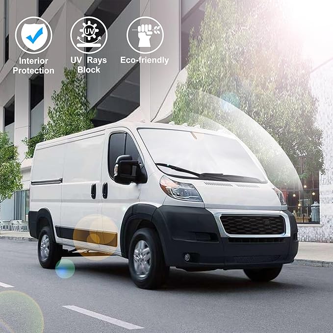 Windshield Sun ShadeCustom Fit 2014-2024 2025 Dodge RAM ProMaster Accessories Full Size Cargo Van Chassis Cab Cutaway Front Window Sunshade Rays Reflector Keeps Car Cooler