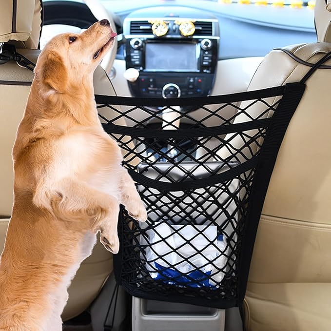 Dog Pet Net Barrier with Auto Safety Mesh Organizer Universal for Cars, SUVs -Easy Install,Car Divider & Storage Bag, Car Divider for Driving Safely with Children & Pets(Black-3 Layer)