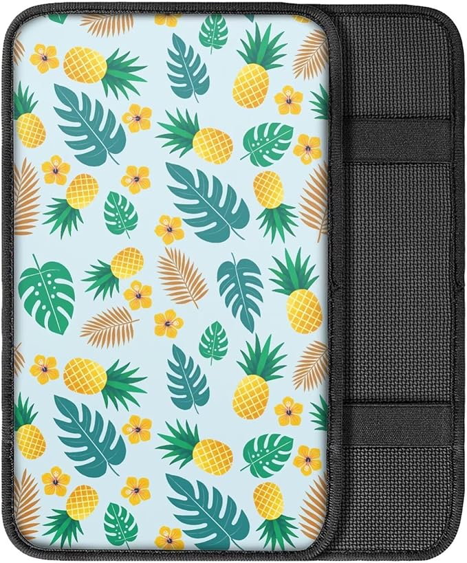Monstera Leaf Auto Armrest Seat Box Cover Dust-Proof Car Center Console Armrest Cushion Cover Pad Protector Decorative Hawaii Fruit Car Accessories for Auto Vehicles SUV