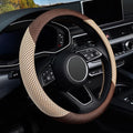 KAFEEK Steering Wheel Cover, Universal 15 inch, Microfiber Breathable Ice Silk, Anti-Slip, Odorless, Beige& Brown
