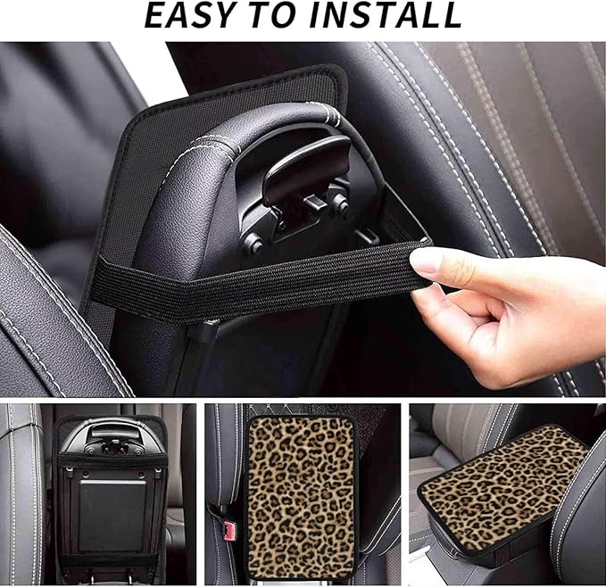 Leopard Car Center Console Cushion Pad Brown Cheetah Universal Armrest Seat Cover Protector Animal Comfortable Arm Rest Covers Car Decor Accessories Fit for Most Cars, Vehicles, SUV