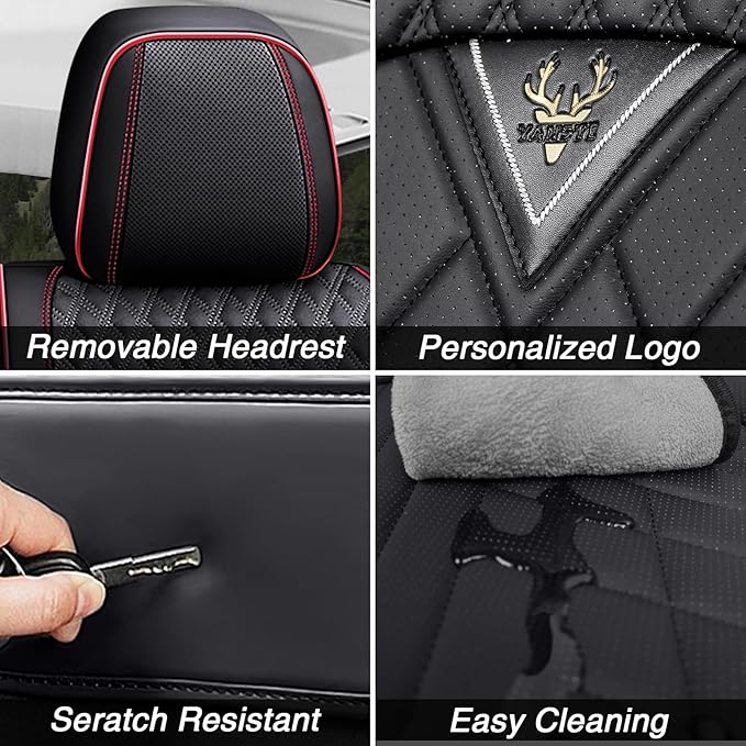 BYXN Car Seat Covers for Jeep Wrangler 2000-2026,Breathable Nappa Leather Car Seat Protector,Front Seat Covers Automotive Seat Cushion with Airbag Compatible(Front Seats,Black-Red)