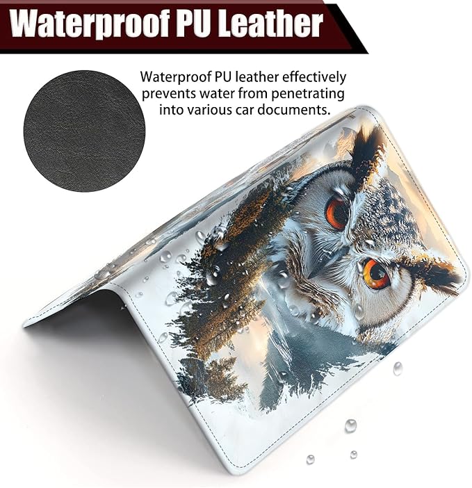 Yuxcfhjfe Car Document Holder with Magnetic Shut, Car Registration and Insurance Card Holder, Vehicle Glove Box Organizer Documents, Driver License, Auto Paperwork Organizer Wallet, Owl Gaze Pattern