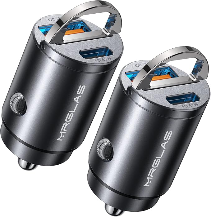 MRGLAS 2-Pack 90W USB C Car Charger,[Super Mini Metal] Car Charger Fast Charging Adapter PD+QC3.0 Dual Port Type C Car Cigarette Lighter USB Compatible iPhone 17 Air 16 15 Pro Max iPad Samsung S25