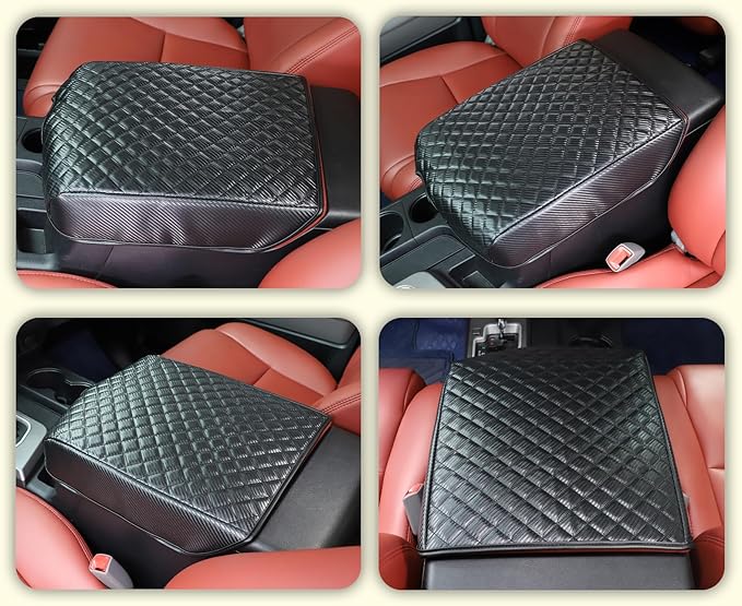 Armrest Box Cover, Center Console Armrest Cover Kit Compatible with Toyota Tundra 2007-2013 & Sequoia 2008-2015, Console Armrest Cushion Automotive Customized Console Armrest Cushion (carbon fiber)