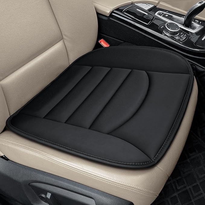 BOPUOVRE Memory Foam Car Seat Cushion with Breathable Fabric & Non-Slip Gel, Universal Fit for Car Truck Office Home 19.6x18x1.2 Black